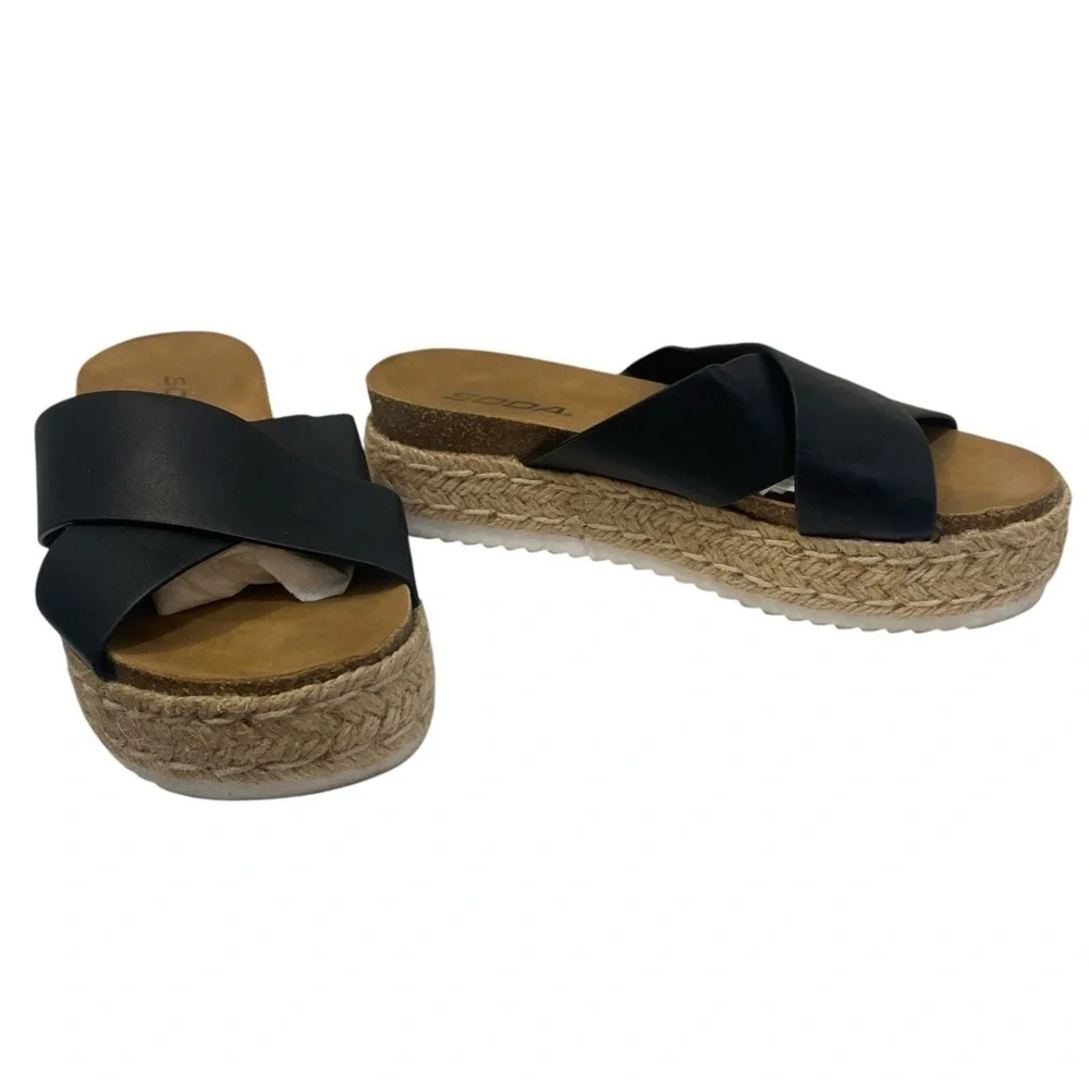SODA Black Cross Strap Platform Espadrilles Size 6.5